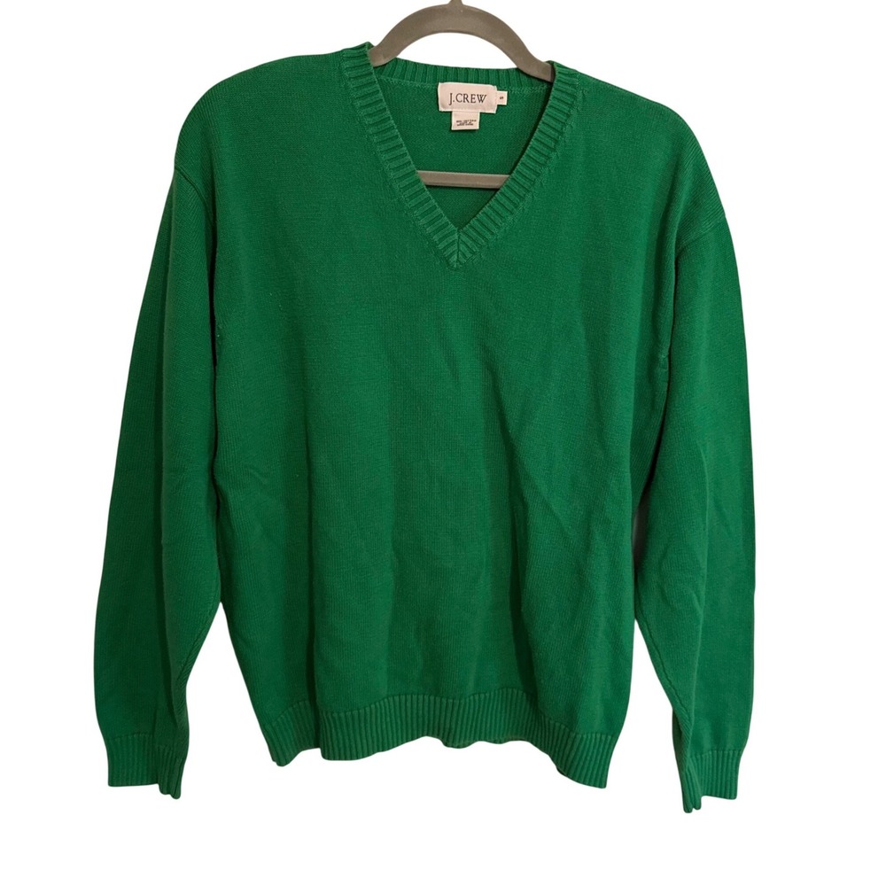 J.Crew Kelly Green V-Neck Knit Sweater Small Classic Preppy Academia Holiday